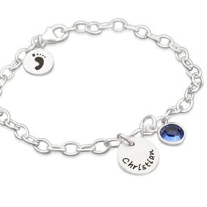 Taufarmband Junge Namensgravur BABY'S FIRST 925 Silber Taufgeschenk Füßchen - Bild 1 von 5