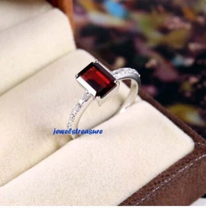 Natural Garnet & CZ Gemstones with 925 Sterling Silver Women's Ring #J8299 - Picture 1 of 6