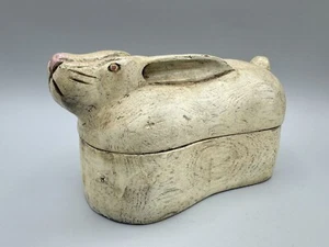 Vintage Antique Hand Carved Wooden Teak Rabbit Bunny Container Hidden Box 6in” - Picture 1 of 7