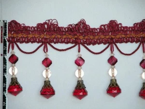 5 Yards - New 4" Crystal Bead Exquisite Tassel Fringe Trim Burgundy - Picture 1 of 2