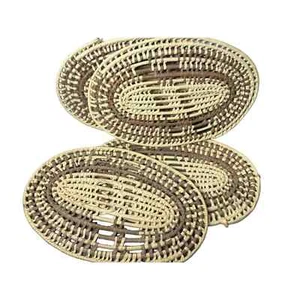 Set of 4 Raffia woven placemats boho straw wicker 19" - Picture 1 of 3