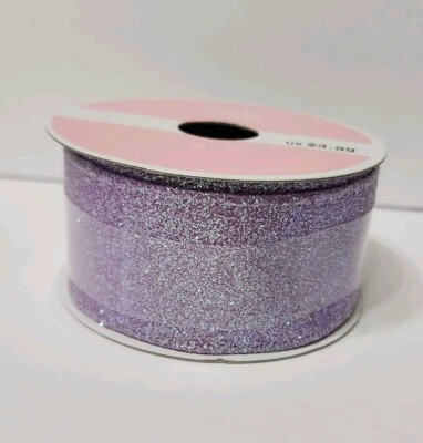 Easter Meadow Prairie Wired Ribbon 1.5in × 3yd Polyester Purple Shimmer Glitter - Image 1 of 4