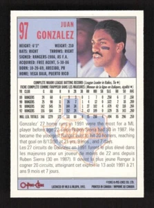 1993 O-Pee-Chee Juan Gonzalez #97 Texas Rangers - Picture 1 of 2