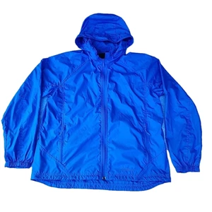 LL Bean Periwinkle Blue Hooded Zip Pocket Windbreaker Raincoat Ladies Sz L *READ - Picture 1 of 11