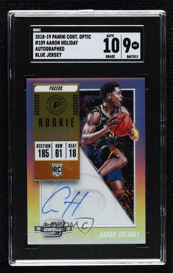 2018 Contenders Optic Season Ticket Aaron Holiday #109 SGC 9 MINT Rookie Auto RC - Image 1 of 2