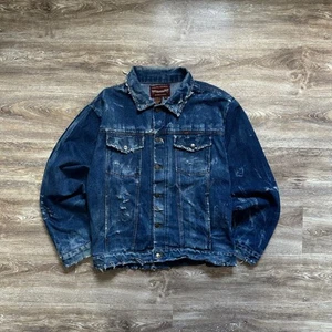 Vintage 90s Rustler Distressed Trashed Denim Trucker Jacket USA Size M Oversize - Picture 1 of 12