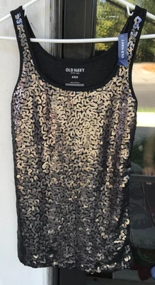 Old Navy 尺寸 M 亮片深灰色背心全新带标签 20 美元 Z — 第 1/4 张图片