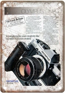 1983 Olympus Vintage Film Camera Advertisement Retro Look Metal Sign C1478 - Picture 1 of 2