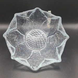 Vtg Blenko Glass #766S Textured Flower Sunflower Clear Bowl Lt. Blue Tint 7x2.5 - Picture 1 of 10
