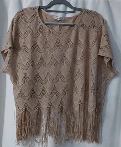 Maurices Shirt Strick Fransen Metallic Kurzarm Gr. 3 taupe halbtransparent - Bild 1 von 8