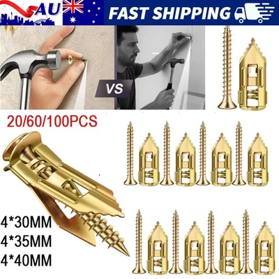20-100PCS Drywall Self-Drilling Anchors With Screws Kit No Drill Or Hole In Wall - image 1 of 4