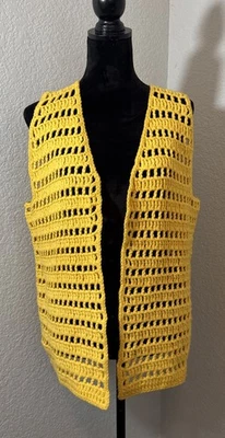Желтый хиппи вязаный жилет ручной работы - Изображение 1 из 4