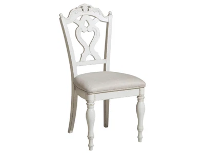 Benjara Victorian Style Desk Chair 2 Piece Set with Engraved Backrest, White - Image 1 of 4