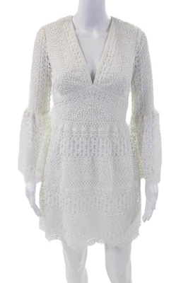 Vestido Cynthia Rowley Mujer Cuello en V Manga Larga Bordado Línea A Blanco Talla 4 Foto 1 de 4