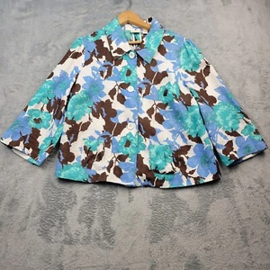 Kim Rogers Womens Linen Jacket Blazer Size Medium Floral Print - Picture 1 of 13