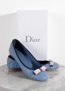 Women's CHRISTIAN DIOR Blue Leather Quilted Ballet Flats Size 39 FA 12 14