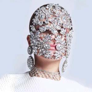 Festival Full Crystal Bling Face Mask Flower Snow Flakes Jewel Chain Jewelry - Picture 1 of 7