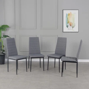 4 PCS Grey Linen Fabric Dining Chairs Set Padded Seat High Back Home Furniture - Picture 1 of 6