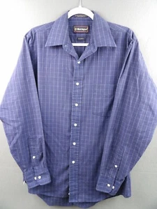 Barrington Mens Size 34/35 15.5 Long Sleeve Button Up Shirt w Pocket Blue Grid - Picture 1 of 10