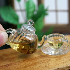 1/6 Scale Dollhouse Miniatures Glass Teapot Cup Kitchen Kitchenware Accessories - Picture 1 of 10