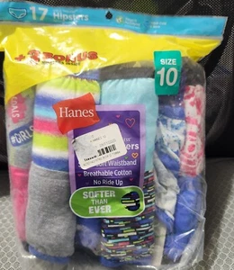 Size 10 Hanes Girls 17 pk Tagless Breathable Cotton Hipsters Covered Leg Band - Picture 1 of 5