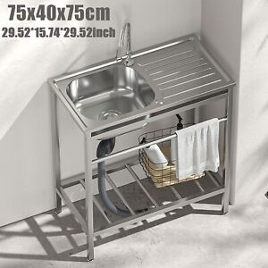 Freestanding Stainless Steel Kitchen Sink Kit Single Bowl Commercial Restaurant