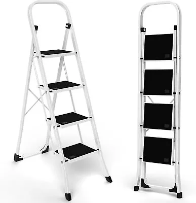 4 Step Ladder with Convenient Handgrip Anti-Slip Sturdy and Wide Pedal 330lbs - Image 1 of 4