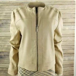 The Limited Womens Linen Moto Jacket Blazer Safari Khaki Tan 12 Medium NWT - Picture 1 of 9