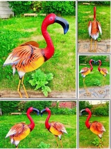 Large Orang Flamingo Metal HandMade Ornament Sculptur IndoorOutdoor Pond Garden - Picture 1 of 8