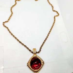 Vintage KJL Kenneth Jay Lane signierter rubinroter Cabachon Anhänger Kette Halskette  - Bild 1 von 6