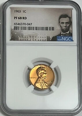 1963 NGC PF68 Rd Proof Lincoln Memorial Penny One Cent Portrait Label - Image 1 of 3