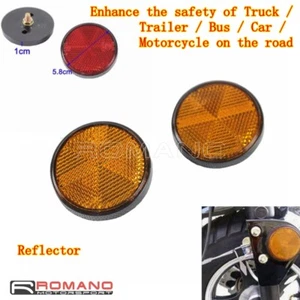2PCS Round Bolt On Safety Reflector For Motorcycle ATV Truck Car Dirt Bike Amber - Picture 1 of 6