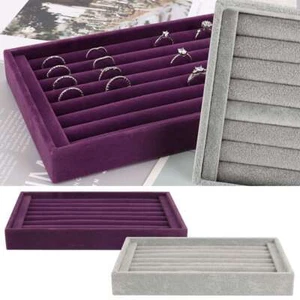 Velvet Jewelry Ring Display Organizer Tray Holder Box Large Earring Storage Case - Picture 1 of 14