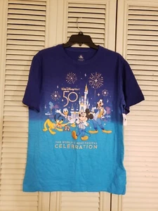 Walt Disney World 50 The World's Most Magical Celebration T-Shirt Blue Small NWT - Picture 1 of 5