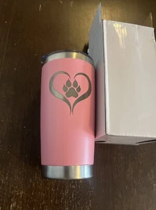 Großer hübscher rosa Thermo Reisebecher Herz und Pfote Design 500ml mit Deckel - Bild 1 von 3