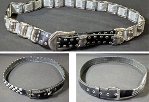Lote de 3 cinturones de cuero negro tono plata estilo rockero años 80 - Imagen 1 de 16