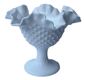 Fenton Hobnail Rüschenrand weiß Milchglas Fußschale Vintage - Bild 1 von 20