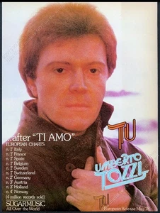Umberto Tozzi 1978 foto Tu álbum lanzamiento vintage anuncio impreso comercial - Imagen 1 de 1