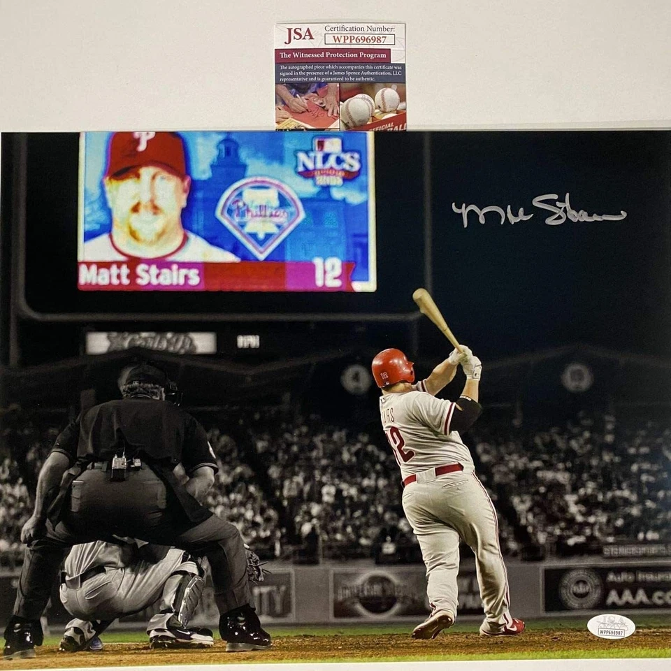 Autographed/Signed MATT STAIRS Moon Shot Phillies 11x14 Baseball Photo JSA COA - Image 1 of 1