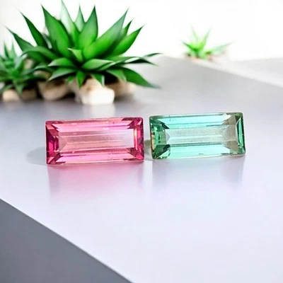 Par inverso de turmalina natural - piedras preciosas rosa y verde bicolor combinadas 2,45 quilates Foto 1 de 4