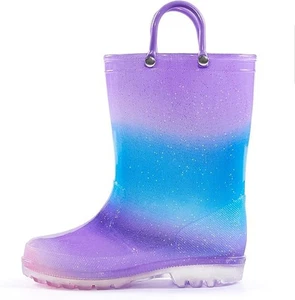 Kleinkind Regenstiefel Jungen Mädchen Kleinkinder Easy-On Glitzer Wasserdicht Outdoor Stiefel - Bild 1 von 6