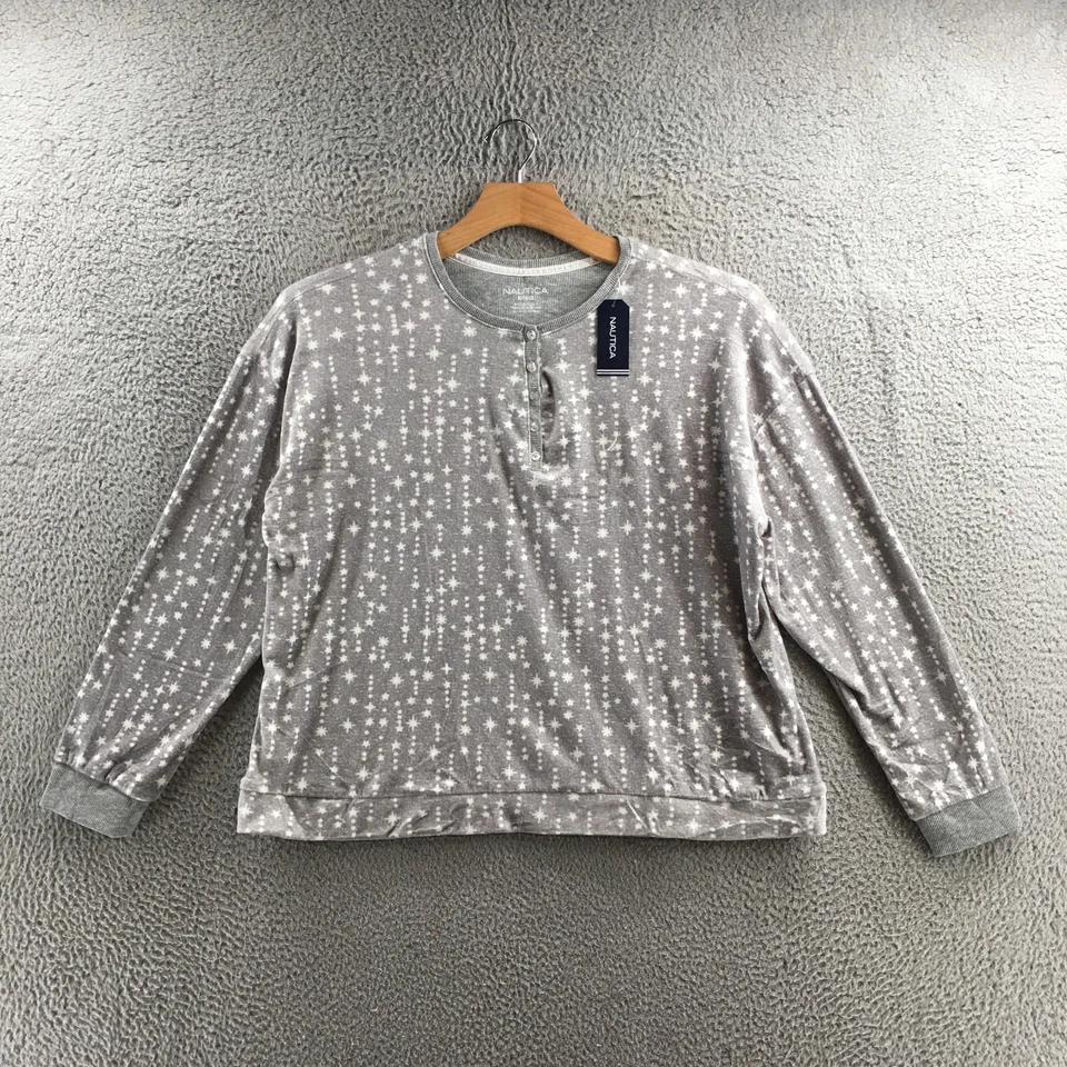 Nautica 睡衣女式 XL 灰色星星印花长袖套衫 V 领新品 — 第 1/4 张图片