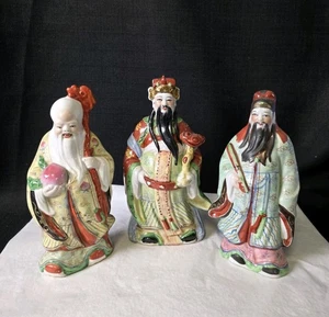 Statuine vintage Fu Lu Shou 10"- 11" vintage famiglia cinese porcellana rosa 3 - Foto 1 di 15