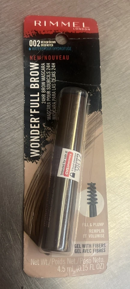 Rimmel Wonder'full Brow Mascara 002 Medium Brown Waterproof 24 Hour E3