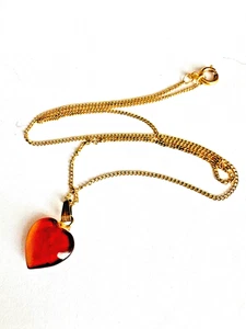 Collana Corniola a Forma di Cuore Pietra Preziosa San Valentino 1/20 14K GF Catena Oro 16" - Foto 1 di 11