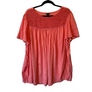 Torrid smocked blouse 2X Coral pink Short flutter sleeves Womens flowy top - Picture 1 of 6