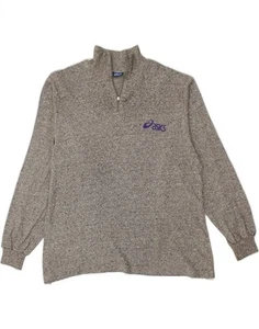 ASICS Mens Zip Neck Graphic Top Long Sleeve Medium Grey AL08 - Picture 1 of 4