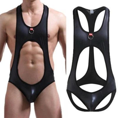 Mono Para Hombre Cuero PU Culo Abierto Lucha Singlet Mankini Body Disfraces Foto 1 de 4