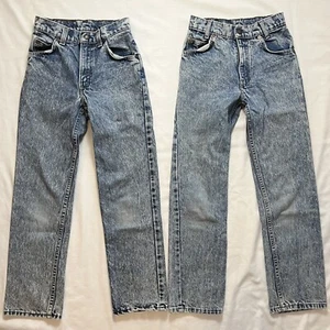 2 Pairs Vintage Levi's Boys 12 Slim Acid Wash Jeans Orange Tab Blue Denim 1980s - Picture 1 of 13