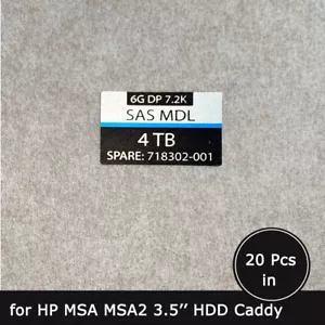 20pc of C8R26A 718302 MSA 4TB SAS 3.5" HDD caddy tray label sticker for HPE - Bild 1 von 1